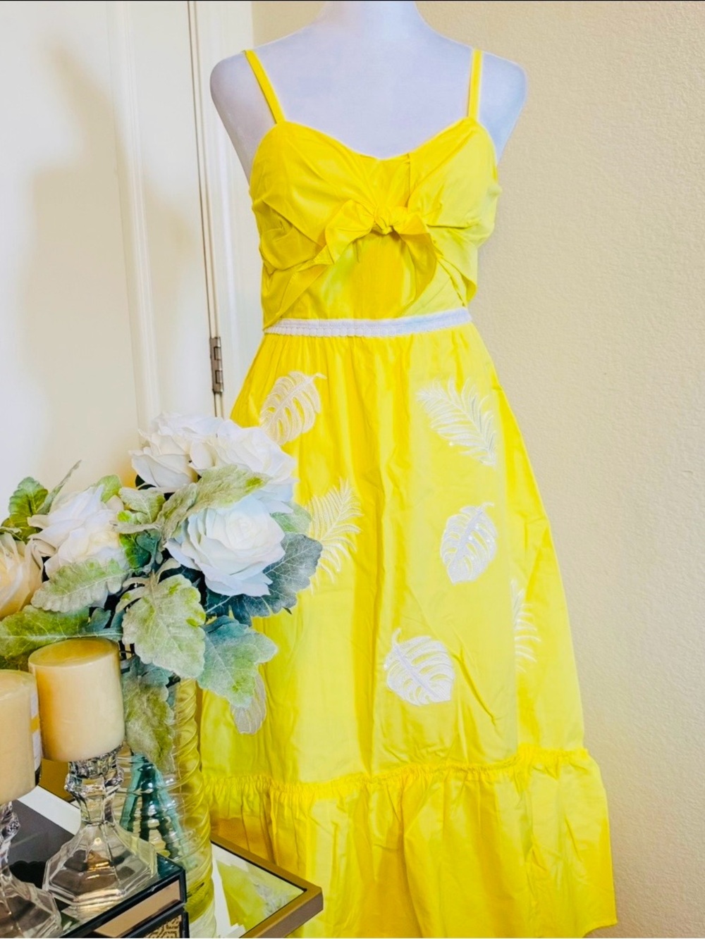 Lilly Pulitzer Yellow Girls' Spaghetti-Strap Sundress with Leaf Embroidery